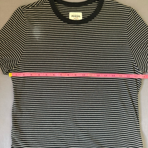 Fossil top women small 100% cotton striped short sleeve crewneck tshirt black - Picture 5 of 7